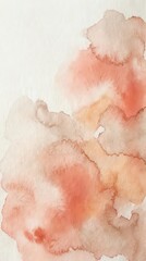 Fototapeta premium Soft watercolor wash in warm coral, peach, and beige tones creating organic flowing shapes on white paper. Suitable for backgrounds, textures, and artistic design projects.