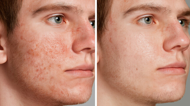 Before and After Body Acne Treatment Comparison, Clear Healthy Skin Recovery, Professional Dermatology Care Concept