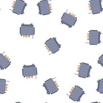 pattern turns electrical transformer cartoon. windings insulation, impedance losses, cooling tap turns electrical transformer sign. seamless symbol vector illustration