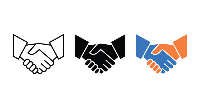 Set of three handshake business icons in different styles for professional communication Vector