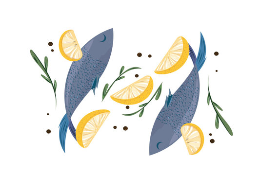 Mediterranean Fish Duo with Lemon T-Shirt Design | Coastal Seafood Illustration