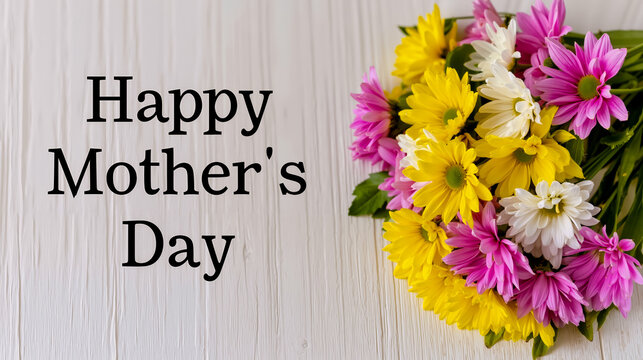 A graphic with a bouquet of colorful flowers and the text Happy Mother's Day in the center