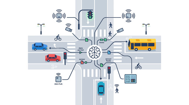 Smart City Traffic Intersection with AI Brain and Connected Devices