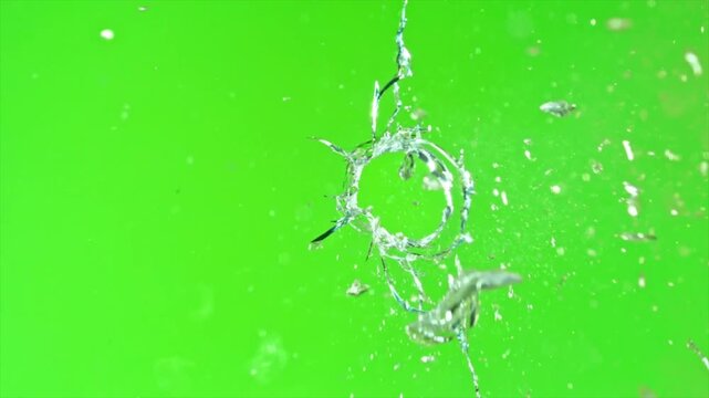 Shattering glass impact crack effect on green screen background, realistic broken glass explosion, chroma key 4k visual effects footage for editing