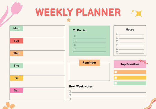 Cute Weekly Kids Planner Template