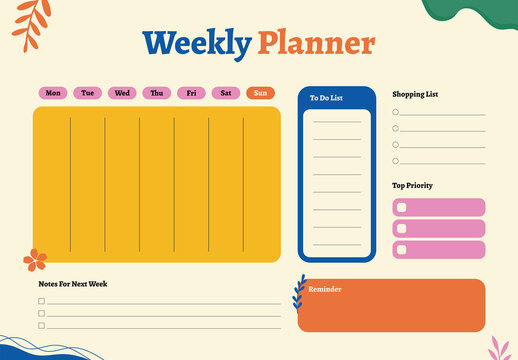 Weekly Planner Template Layout