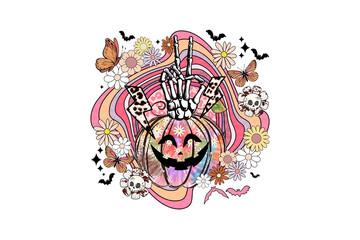Fototapeta premium Psychedelic Skull Flower Wavy Halloween Sublimation Design