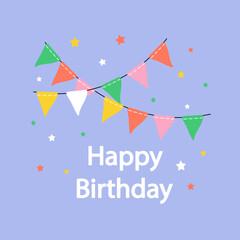 Obraz premium happy birthday card with colorful bunting and stars