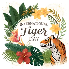 International tiger day celebration design, animal portrait and exotic flowers. © MD SHAJID MIAH