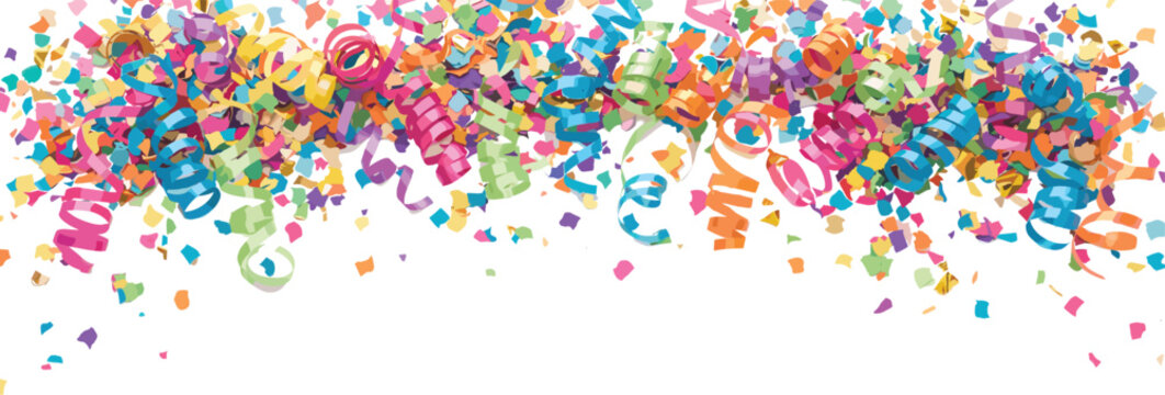 Colorful Confetti and Curly Streamers Celebration Border Vector Isolated on White Background