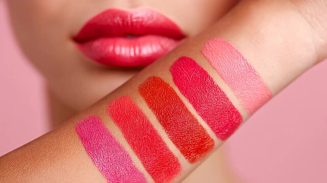 Soft light reflections on lipstick textures create dynamic beauty Generative AI