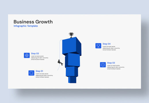 Business Growth Infographic Template with 4 Steps and Climbing Man to Success