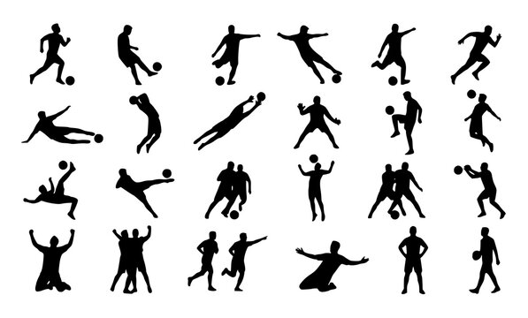 Football Player Silhouette Collection with Dynamic Soccer Action Vector Illustrations