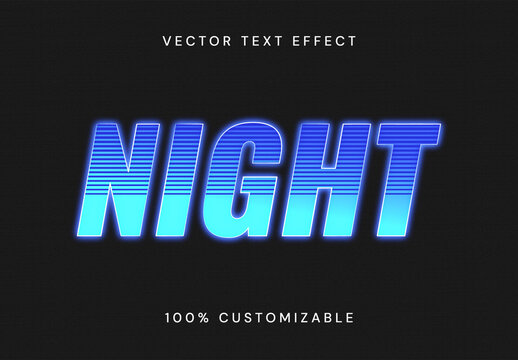 Retro Neon Blue Night Vector Text Effect