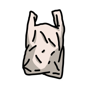 Edgy raw doodle of a crumpled plastic bag on black