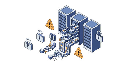 Cybersecurity threat to server data protection. © Malikmagak