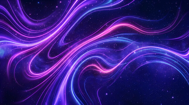 Colorful abstract flowing lines swirling in dark space with glowing light effects