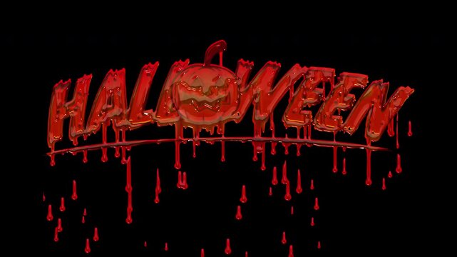 Happy Halloween bloody dripping text animation on transparent alpha background.