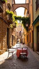 Obraz premium Quaint Cobblestone Cafe