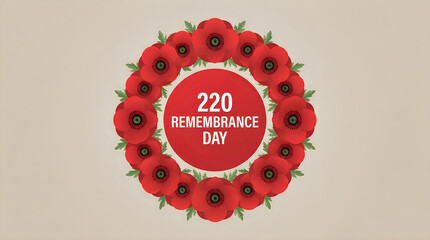 Remembrance day poppy wreath with '220' veterans day memorial graphic