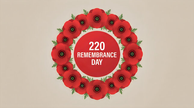 Remembrance day poppy wreath with '220' veterans day memorial graphic