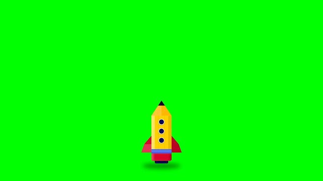 Creative education and school startup concept with pencil rocket launching on green screen background