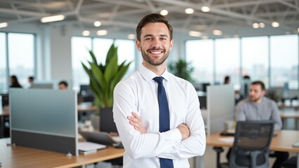 Fototapeta premium Confident Businessman Crossing Arms in Office