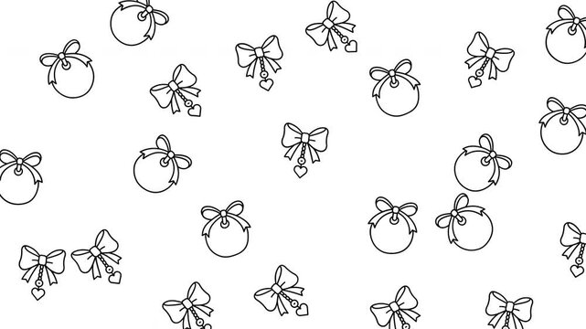 Festive and decorative circle ornaments with ribbon bows, heart shapes, perfect for holiday cards, gift wrapping, party decorations, and backgrounds.