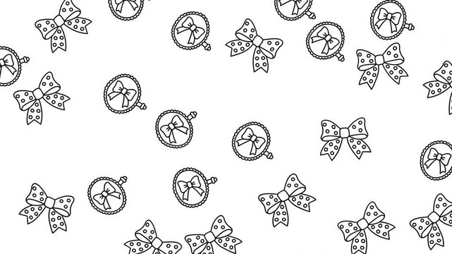 Polka dot bows framed round brooches monochromatic simple pattern multiple repeating illustrations.
