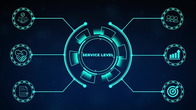 Service Level Agreement (SLA), business concept. Service performance tracking to reduce the uncertainty the customer in process. Businessman touching on SLA with smart screen background.