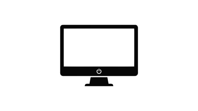 Vector illustration of black computer monitor icon with power button symbol on a transparent background