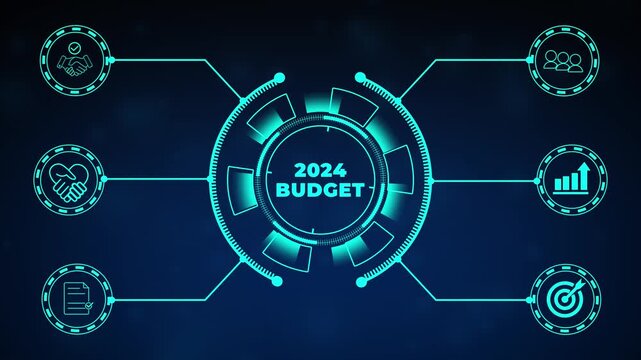 2024 Budget planning and management concept. Company budget allocation for business or project management. Effective and smart budgeting. Plan, review, approve, allocate, analyze and optimize budgets.