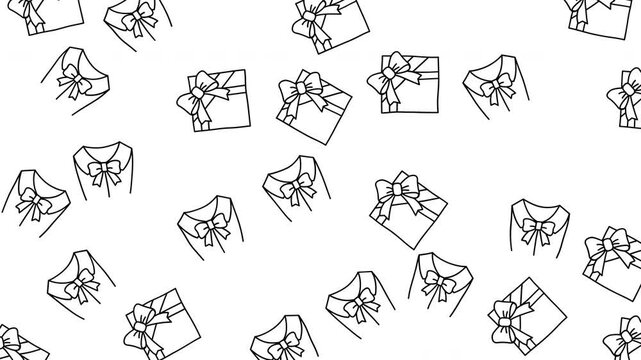 Multiple black white illustrated gift boxes plus dress shirts simple line art.
