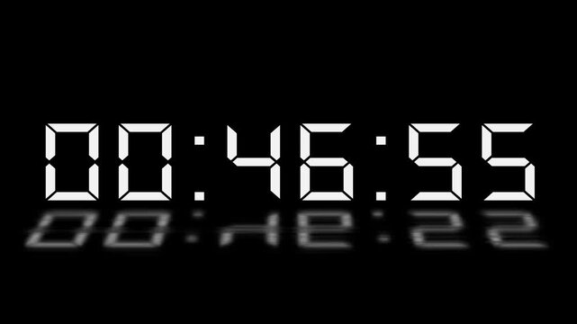Digital 47 minute Countdown. Digital 47 to 46 minute Countdown timer on black background. Digital Countdown timer from 47 minute to 46 minute suitable for presentations, educational 4k video