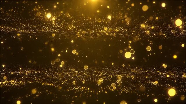 Golden fireflies swarm in dark night sky creating mesmerizing light trails