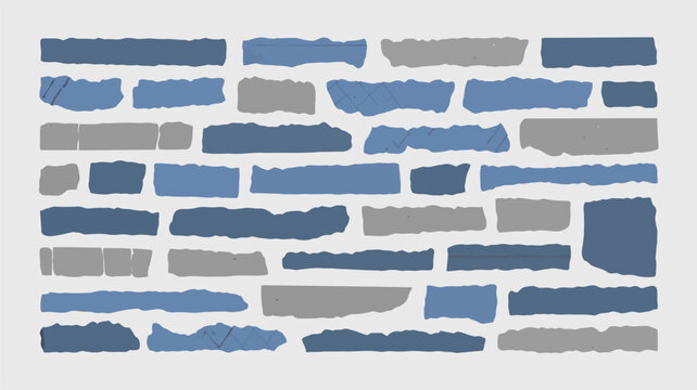 Blue and Gray Brick Wall Pattern with Textured Rectangles vector, transparent background