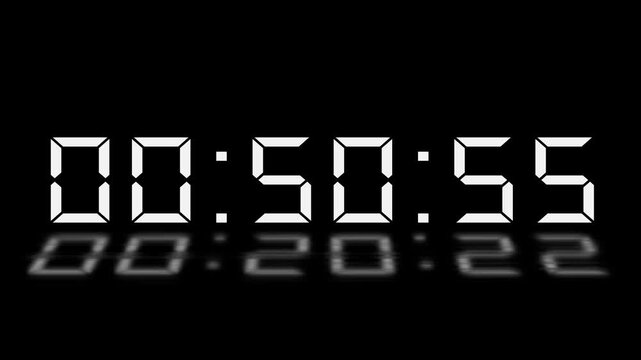 Digital 51 minute Countdown. Digital 51 to 50 minute Countdown timer on black background. Digital Countdown timer from 51 minute to 50 minute suitable for presentations, educational 4k video