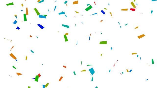 confetti rain effect overlay white screen alpha channel. Confetti Party Popper Explosion Animation. Slow motion Falling confetti Particles animation. multicolor gold confetti isolated transparent bg