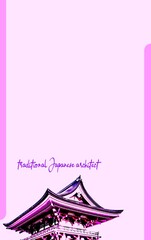 A minimalist poster template featuring a traditional Japanese temple roof on a cream background with copy space. Ideal for travel, culture, and Asian architecture themes. © Setyo