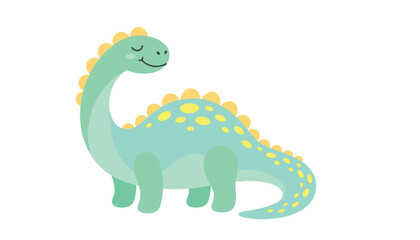 Cute baby dinosaur vector illustration cartoon character sweet smiling green sauropod with yellow spots isolated on white background © Siraj