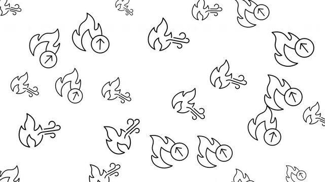 Multiple black line icons depicting fire flame air current upward arrow symbols.