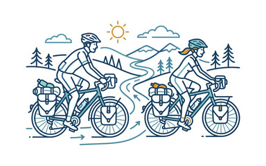 Obraz premium Couple Cycling Touring Bikes Vector Illustration