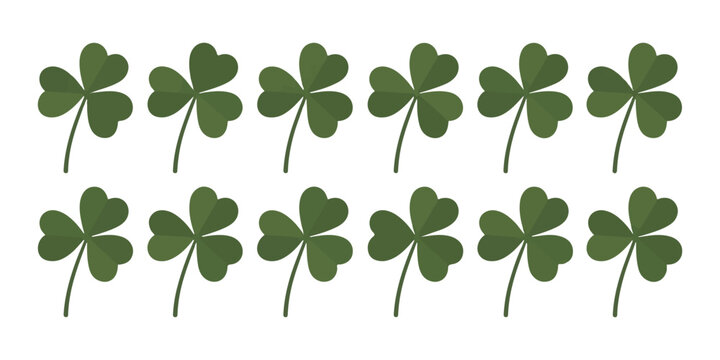 St patricks day clover leaves collection with shadow effect for lucky Irish holiday design theme.