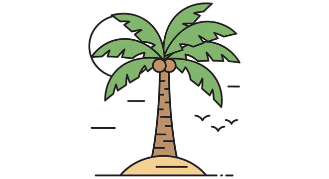 Palm tree illustration with birds flat vector graphic on a white background