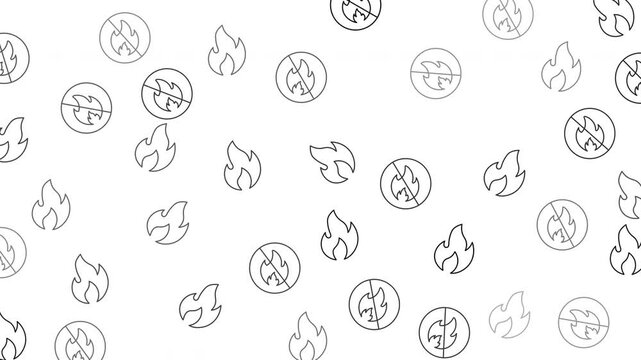 Numerous flame icons many restricted fire symbols monochrome pattern graphic design elements.