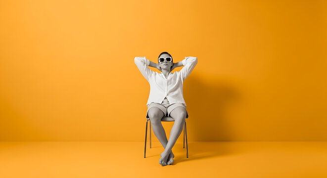 Person relaxing on a chair wearing sunglasses