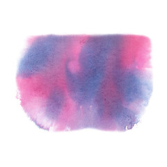 Fototapeta premium A watercolor splash combining soft pink and lilac-blue hues, reminiscent of a sunset or a light cloud. Perfect for cards, invitations, children's themes, fashion blogs, crafts, and romantic themes.