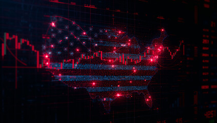 Fototapeta premium 米国の国旗と株式市場データを組み合わせた金融グラフィック素材