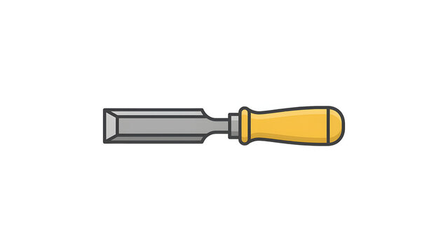 Woodworking hand chisel tool with yellow handle flat vector illustration