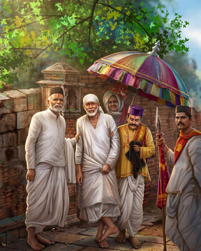 piritual Portrait of Indian Saint Shirdi Sai Baba with Holy Glow